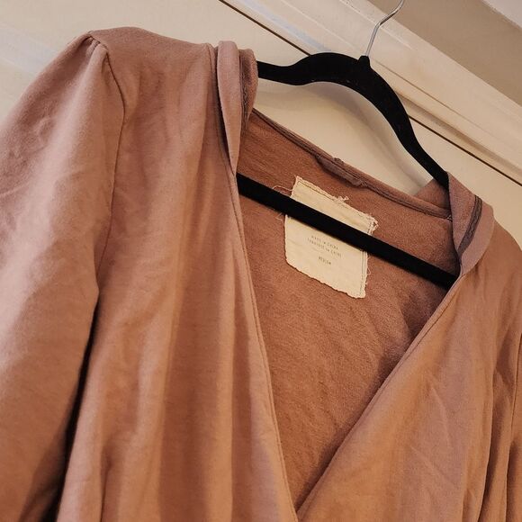 Pure Good light mauve hooded tie front long sleeve cardigan sweater top M - Picture 2 of 6